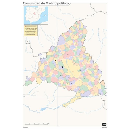 ERIK - MAPA MUDO COLOR POLITICO COMUNIDAD DE MADRID (Ref.MM0140)
