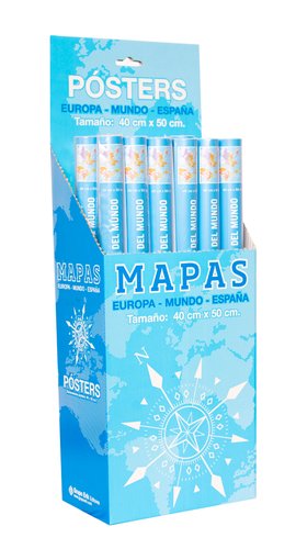ERIK - MAPA MURAL 40x50 cm EXPOSITOR de 24
12x MPGE0241 Mini poster mapa del Mundo
 8x MPGE0163 Mini poster mapa de Europa
 4x MPGE0219 Mini poster mapa de España (Ref.BOXE0364)