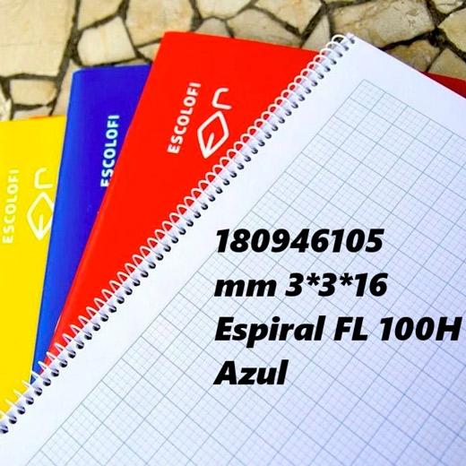 ESCOLOFI - CUADERNO ESPIRAL 100H FOLIO 70GR MM 3X3X16 AZUL (Ref.180946105)