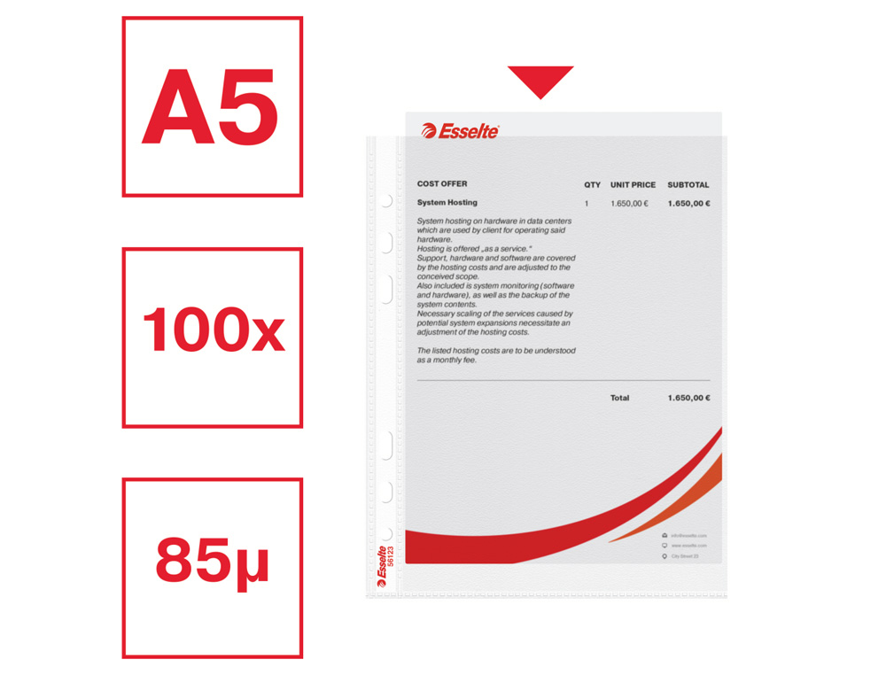 ESSELTE - FUNDAS MULTITALADRO -11- COPYSAFE PIEL DE NARANJA A5 85 MICRAS - BOLSA DE 100U (Ref.56123)