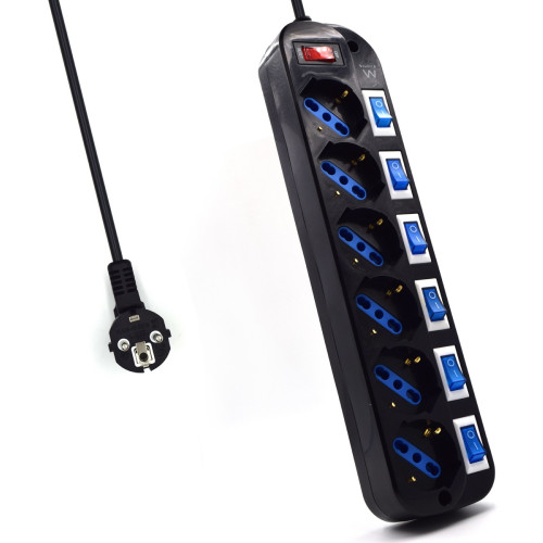 EWENT - limitador de tensión Negro 6 salidas AC 220 V 1,5 m (Ref.EW3851)