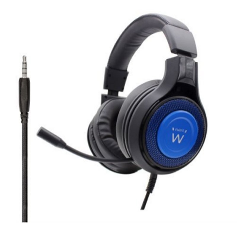 EWENT - auricular y casco Auriculares Banda para cuello Conector de 3,5 mm Negro, Azul (Ref.PL3322)