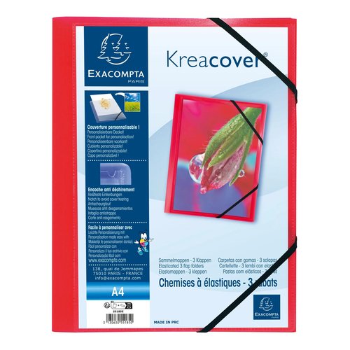 EXACOMPTA - CARPETA de GOMAS y SOLAPAS KREACOVER PP TRANSLUCIDO A4 ROJO (Ref.55185E)