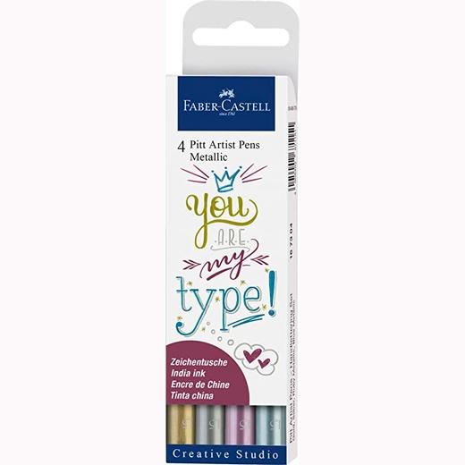 FABER CASTELL - ROTULADOR FIBRA PITT ESTUCHE DE 4 (ORO-PLATA-RUBI-AZUL) (Ref.167304)