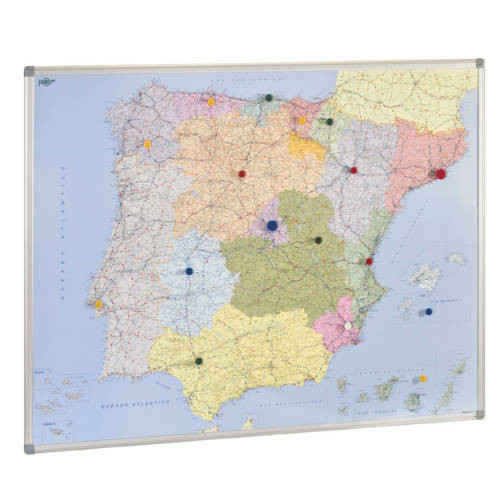 FAIBO - MAPA DE ESPAÑA Y PORTUGAL MAGNETICO 103X129 CM. MARCO ALUMINIO (Ref.153T)