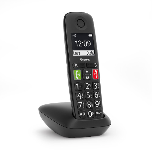 GIGASET - TELEFONO FIJO INALAMBRICO E290 TECLAS GRANDES Y PANTALLA DE ALTA VISIBILIDAD 150 CONTACTOS NEGRO (Ref.S30852-H2901-D201)
