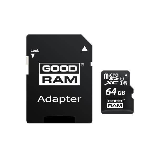 GOODRAM - TARJETA DE MEMORIA MICRO SDXC UHS-I 64GB C10 R100 C/ADAPTADOR (Canon L.P.I. 0,24€ Incluido) (Ref.M1AA-0640R12)