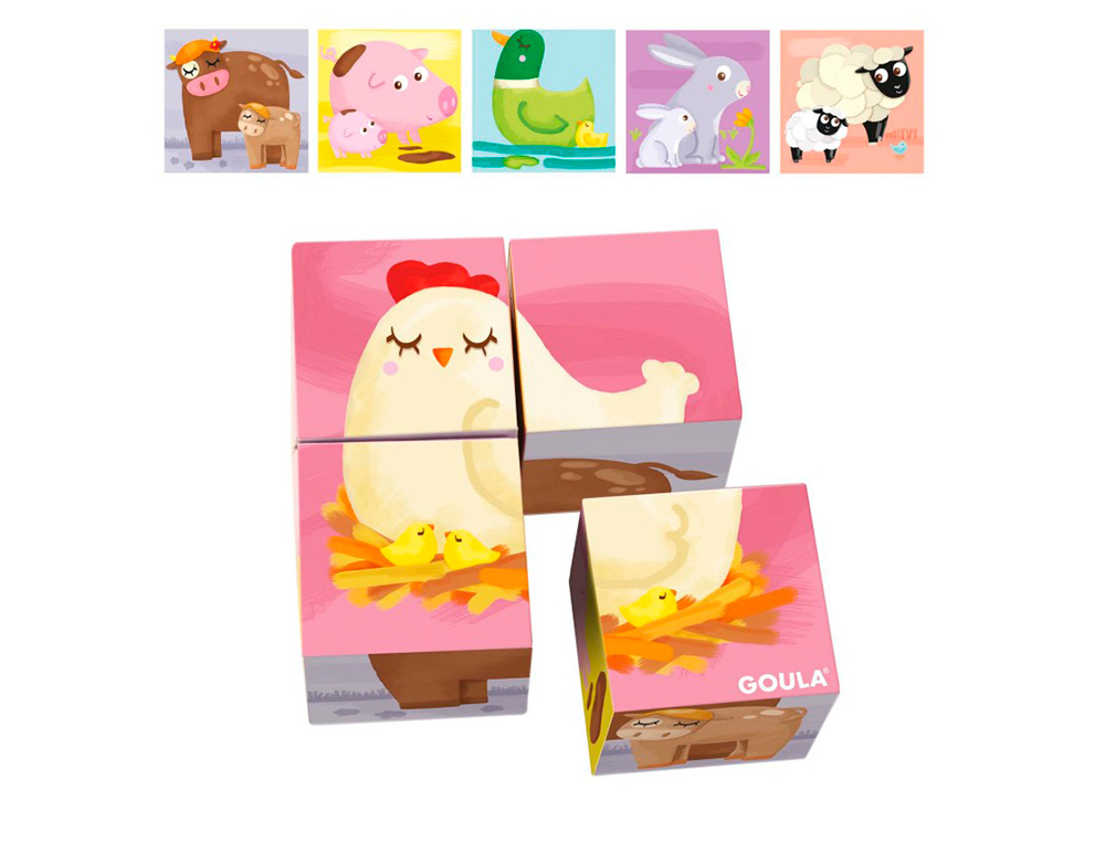 GOULA - PUZLE CUBOS DE CARTON 6 ESCENAS DIFERENTES 4 PIEZAS (Ref.53467)
