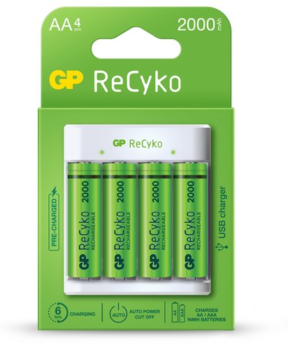 GP - CARGADOR DE PILAS + 4 PILAS (2xAAA + 2x AA) (Ref.PB211USB2185PROMO-B4)