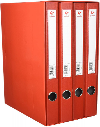 GRAFOPLÁS - MÓDULO 4 CARPETAS 2 ANILLAS 25 MM ROJO FOLIO 290X350X180 GRAFOPLAS (Ref.7282451)