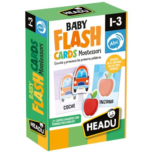HEADU - BABY FLASHCARDS MONTESSORI TARJETAS CON FORMAS ENCAJABLES 1-3 AÑOS (Ref.130012098)