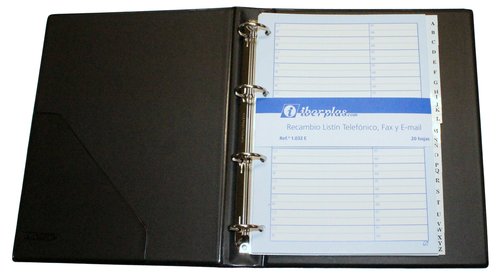 IBERPLAS - LISTIN TELEFONICO 4 anillas 4º 25mm A-Z 20 pestañas y RECAMBIO imit.PIEL MARRON (Ref.1037I-04)
