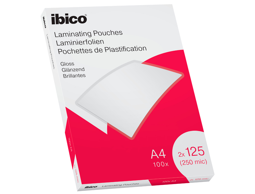 IBICO - CARTERAS PLASTIFICACIÓN DOCUMENTOS A4 BRILLO 2X125 MICRAS -CAJA 100U- (Ref.627318)