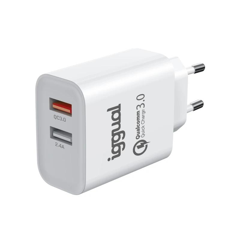 IGGUAL - Cargador 2xUSB carga rápida QC3.0 30W (Ref.IGG317389)