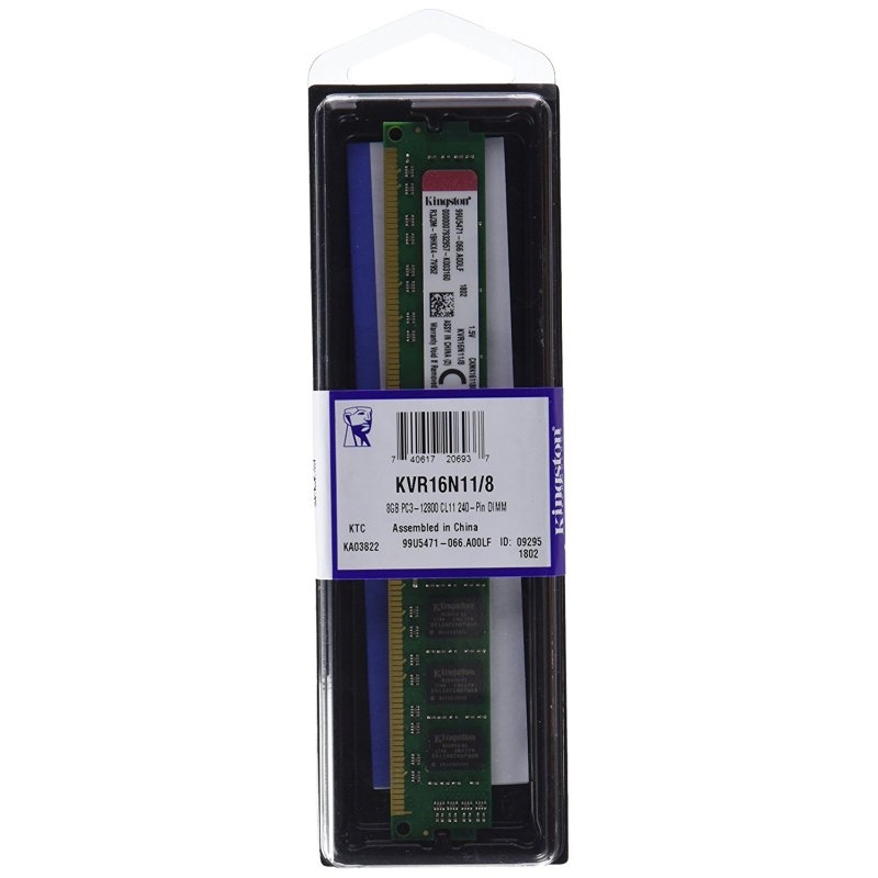 KINGSTON - Technology ValueRAM 8GB DDR3 1600MHz Module módulo de memoria (Ref.KVR16N11H/8)