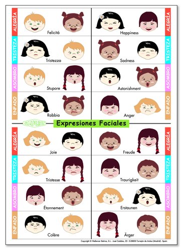 KLUGER - FICHAS EXPRESIONES FACIALES en varios idiomas PACK DE 5 (Ref.D11033)