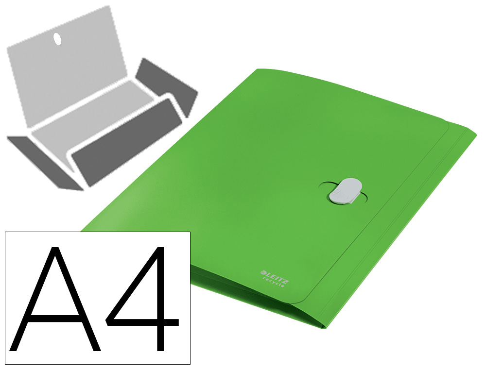 LEITZ - CARPETA POLIPROPILENO 3 SOLAPAS Y CIERRE BROCHE GIRATORIO A4 RECYCLE VERDE (Ref.46220055)
