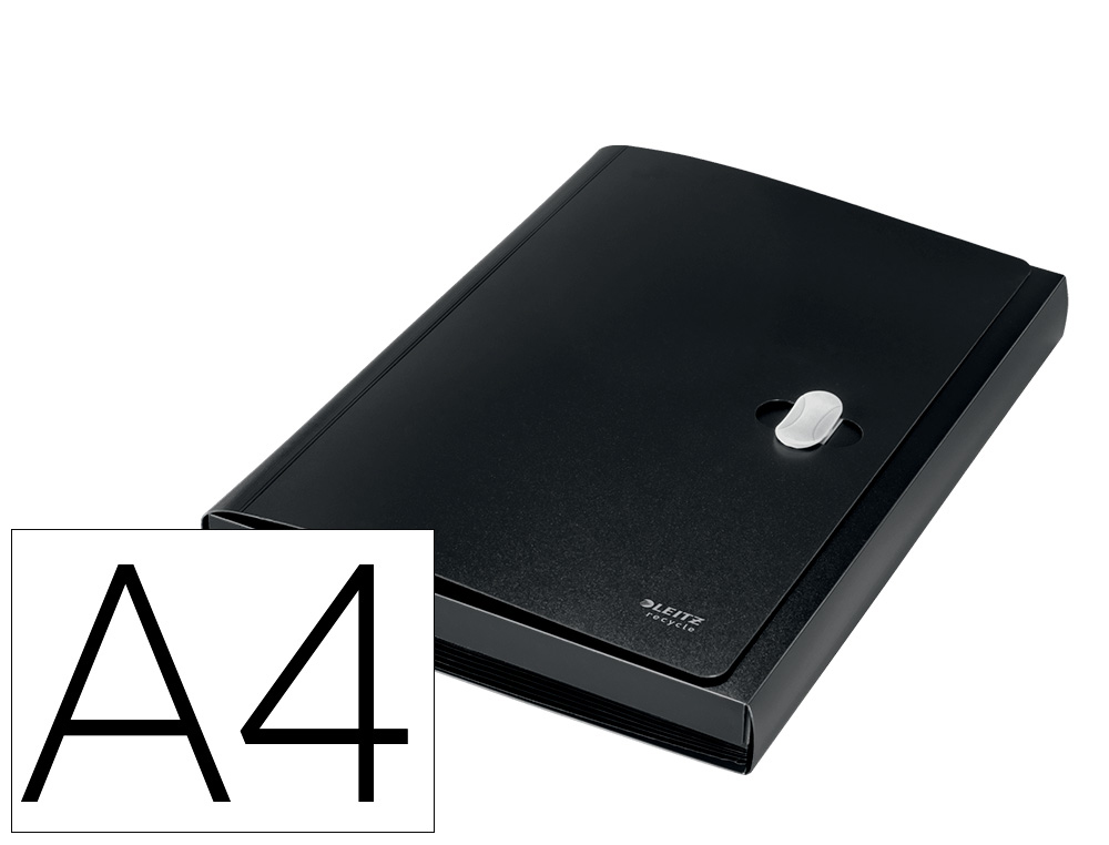 LEITZ - CARPETA POLIPROPILENO ACORDEON 5 POSICIONES+BOLSILLO FRONTAL BROCHE GIRATORIO A4 RECYCLE NEGRO (Ref.46240095)