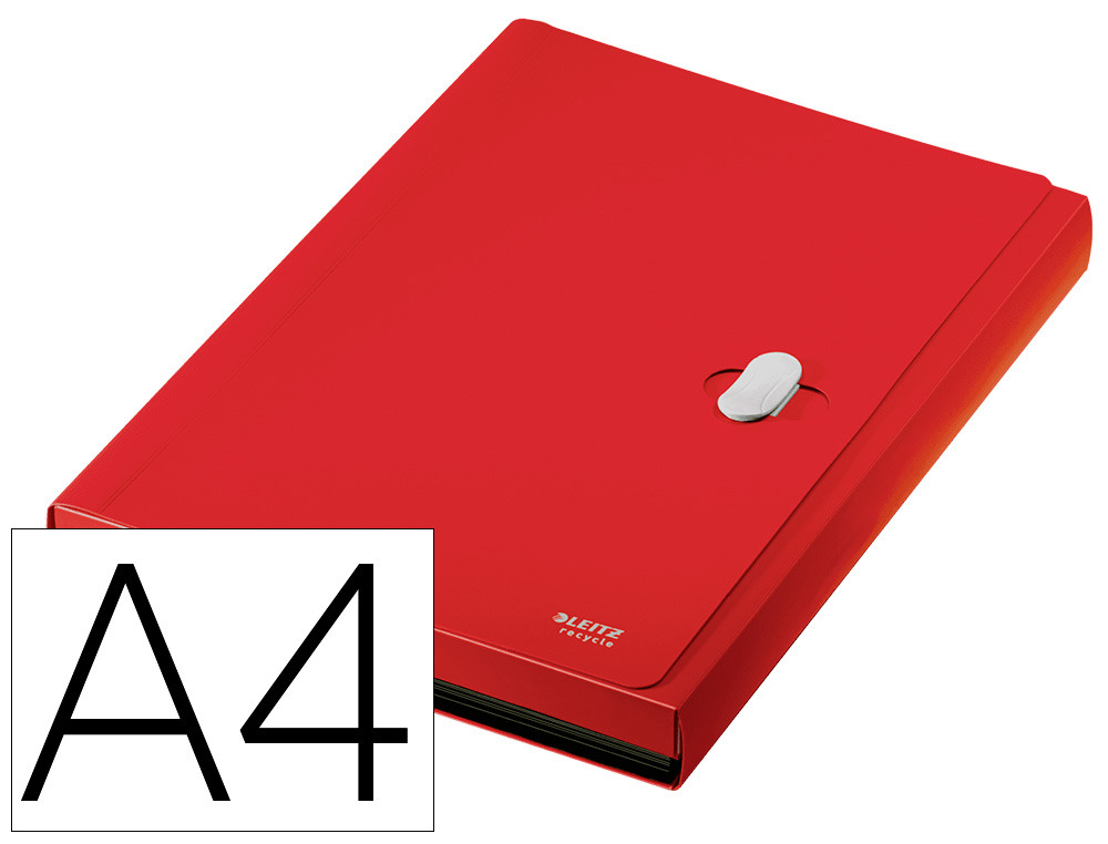 LEITZ - CARPETA POLIPROPILENO ACORDEON 5 POSICIONES+BOLSILLO FRONTAL BROCHE GIRATORIO A4 RECYCLE ROJO (Ref.46240025)