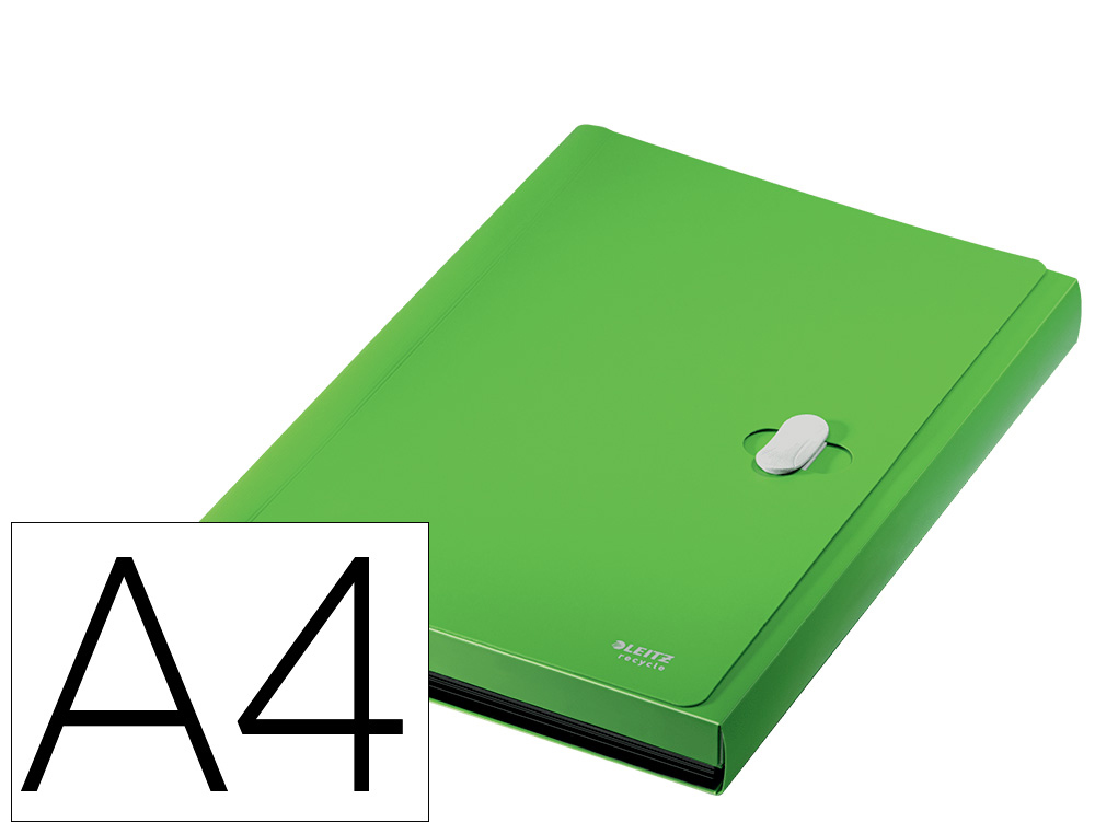 LEITZ - CARPETA POLIPROPILENO ACORDEON 5 POSICIONES+BOLSILLO FRONTAL BROCHE GIRATORIO A4 RECYCLE VERDE (Ref.46240055)