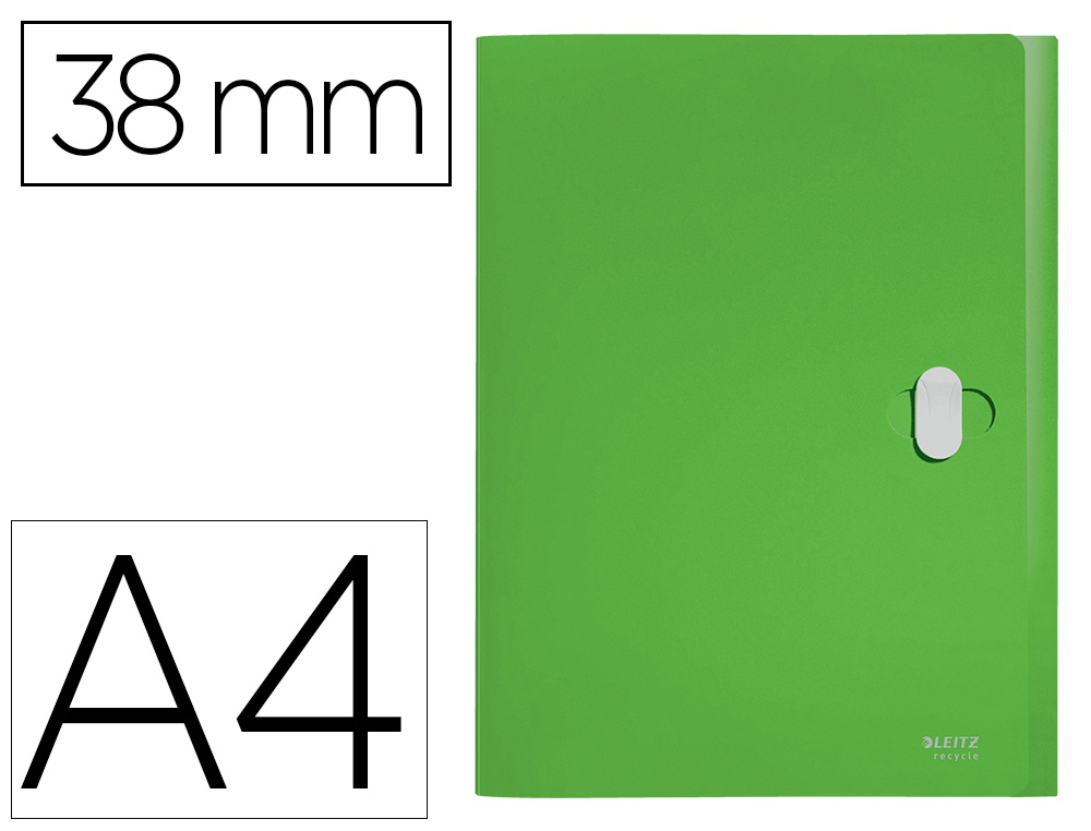 LEITZ - CARPETA POLIPROPILENO DE PROYECTOS 38MM Y CIERRE BROCHE GIRATORIO A4 RECYCLE VERDE (Ref.46230055)