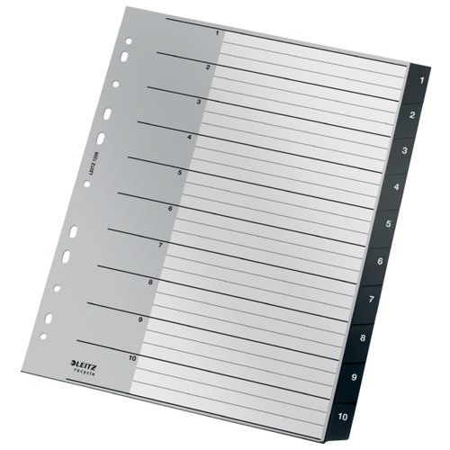 LEITZ - INDICE PP RECYCLE NUMERICO A4+ pestañas 1-10 16 taladros NEGRO (Ref.12080000)