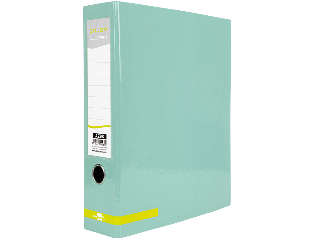 LIDERPAPEL - ARCHIVADOR DE PALANCA A4 COLOR SYSTEM FORRADO SIN RADO LOMO 80 MM MENTA COMPRESOR METALICO (Ref.AZ98)