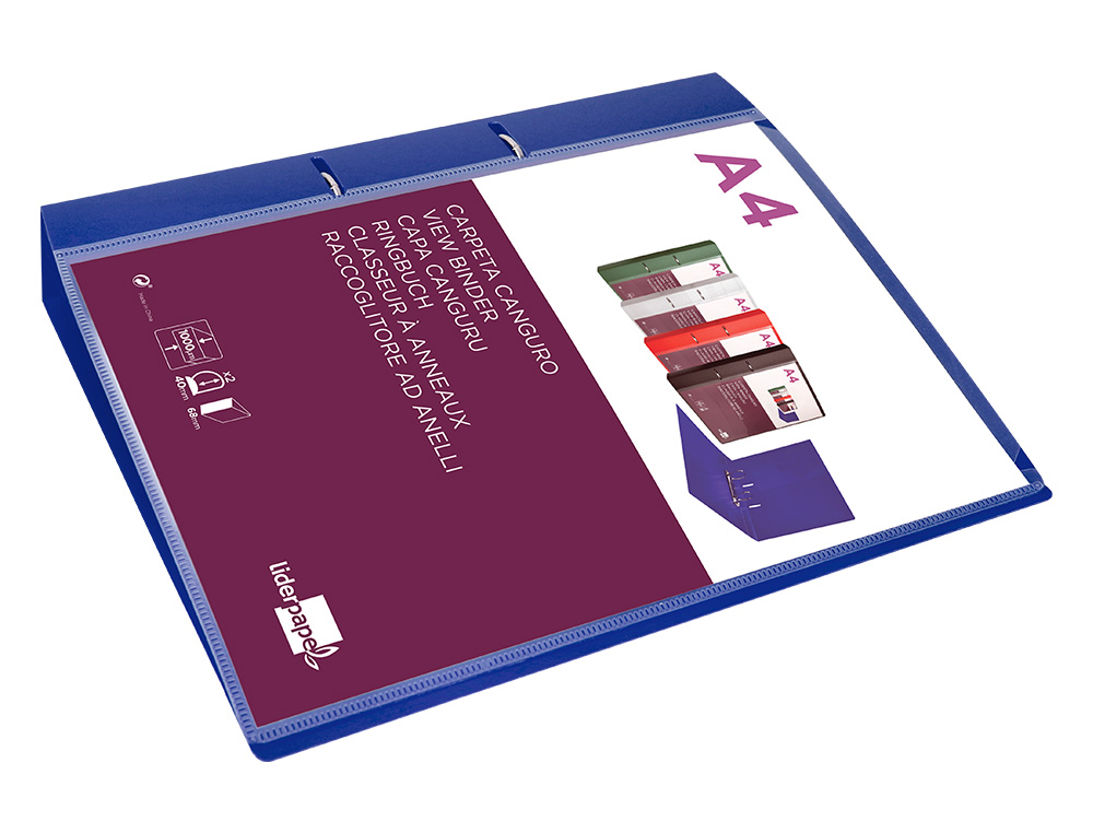 LIDERPAPEL - CARPETA CANGURO 2 ANILLAS 40 MM MIXTAS POLIPROPILENO DIN A4 AZUL TRANSLICUDO (Ref.CH49)