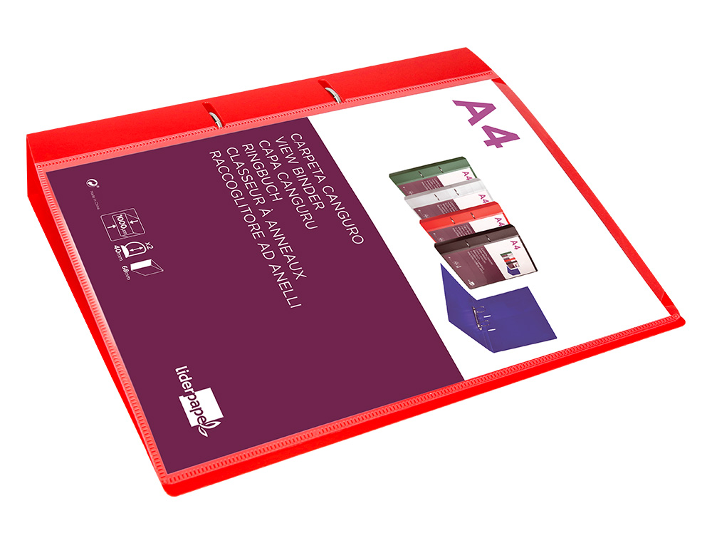 LIDERPAPEL - CARPETA CANGURO 2 ANILLAS 40 MM MIXTAS POLIPROPILENO DIN A4 ROJO TRANSLICUDO (Ref.CH50)