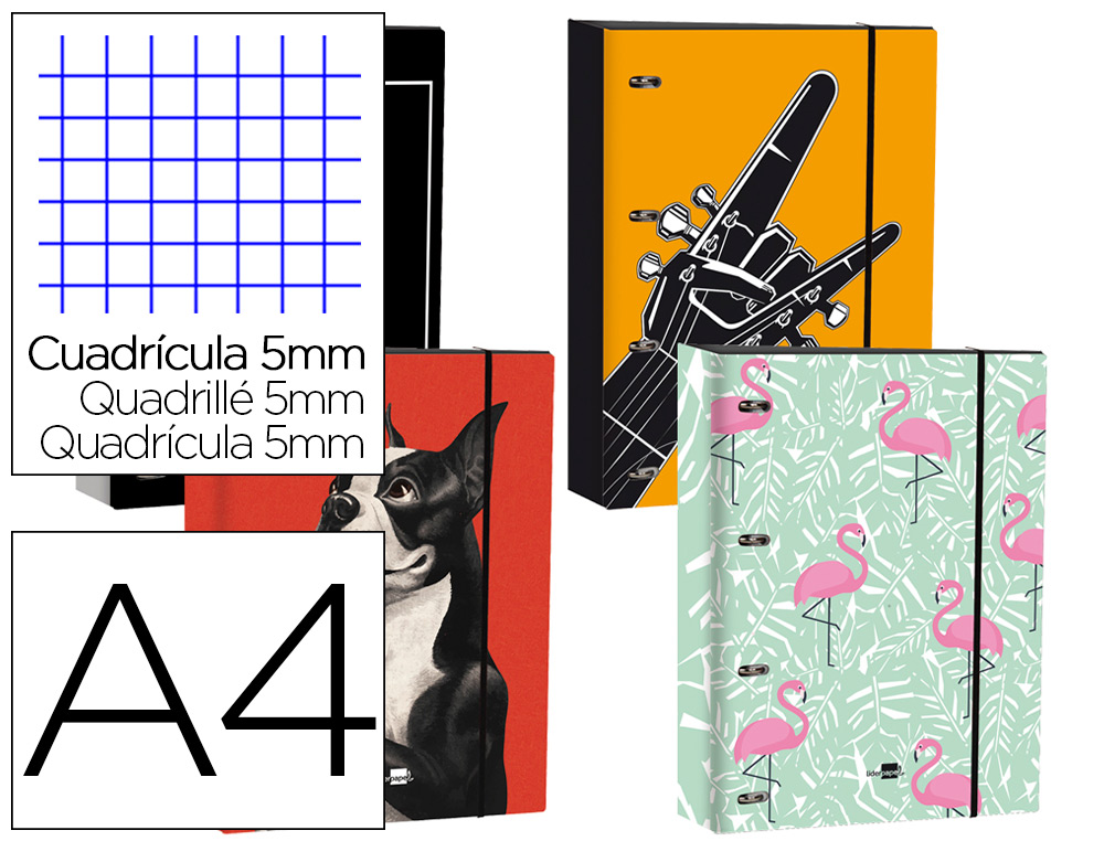 LIDERPAPEL - CARPETA DIN A4 FORRADA CON RECAMBIO 120 HOJAS 80 GR 5 MM 4 AN. REDONDAS 40 MM CIERRE GOMA (Ref.63977)