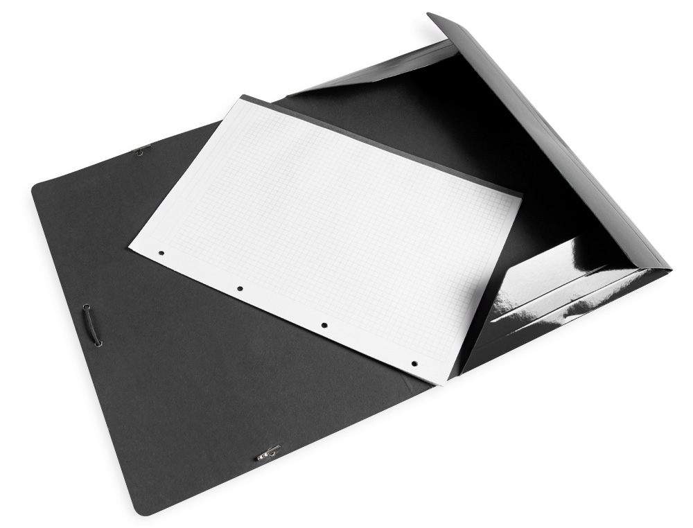 LIDERPAPEL - CARPETA GOMAS FOLIO 3 SOLAPAS CARTON PLASTIFICADO COLOR NEGRO (Ref.CG98)