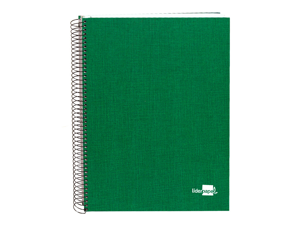 LIDERPAPEL - CUADERNO ESPIRAL A4 MICRO PAPERCOAT TAPA FORRADA 140H 75 GR CUADRO5MM 5 BANDAS 4 TALADROS VERDE (Ref.BA36)