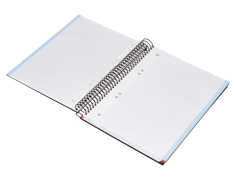 LIDERPAPEL - CUADERNO ESPIRAL A5 MICRO PAPERCOAT TAPA FORRADA 140H 75 GR CUADRO5MM 5 BANDAS 6 TALADROS NEGRO (Ref.BJ25)