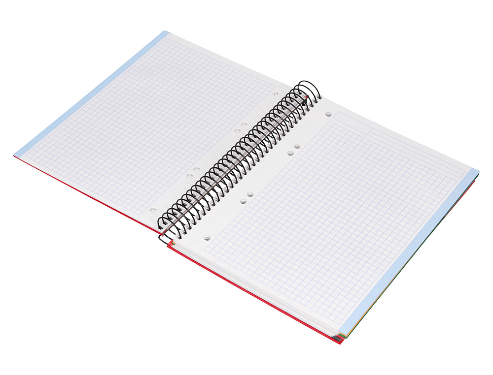 LIDERPAPEL - CUADERNO ESPIRAL A5 MICRO PAPERCOAT TAPA FORRADA 140H 75 GR CUADRO5MM 5 BANDAS 6 TALADROS ROJO (Ref.BJ26)