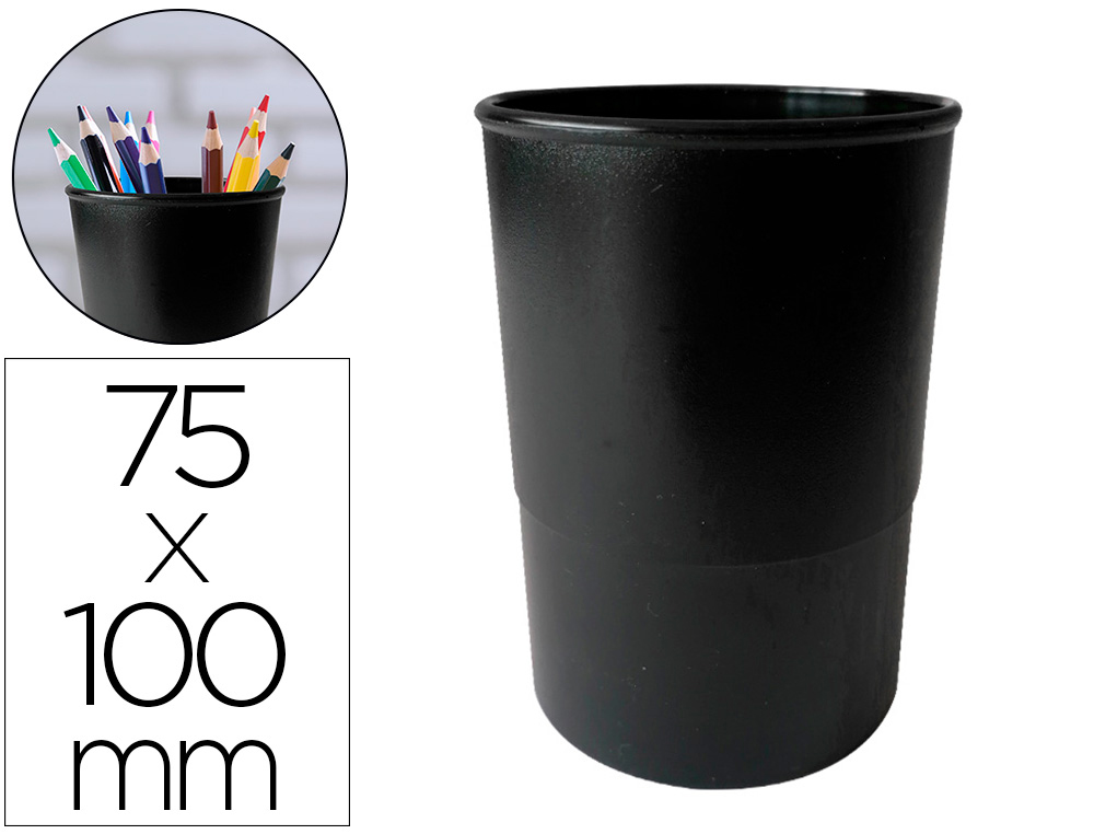 LIDERPAPEL - CUBILETE PORTALAPICES ECOUSE 100% PLASTICO RECICLADO DIAMETRO 75 MM NEGRO (Ref.CB05)