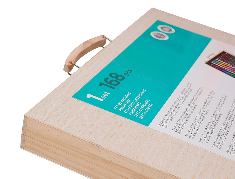 LIDERPAPEL - ESTUCHE DE PINTURA MADERA 168 PIEZAS MALETIN 39,3X30X4,8 CM (Ref.SX04)