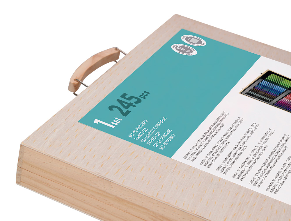 LIDERPAPEL - ESTUCHE DE PINTURA MADERA 245 PIEZAS MALETIN 49X36,6X4,5 CM (Ref.SX05)