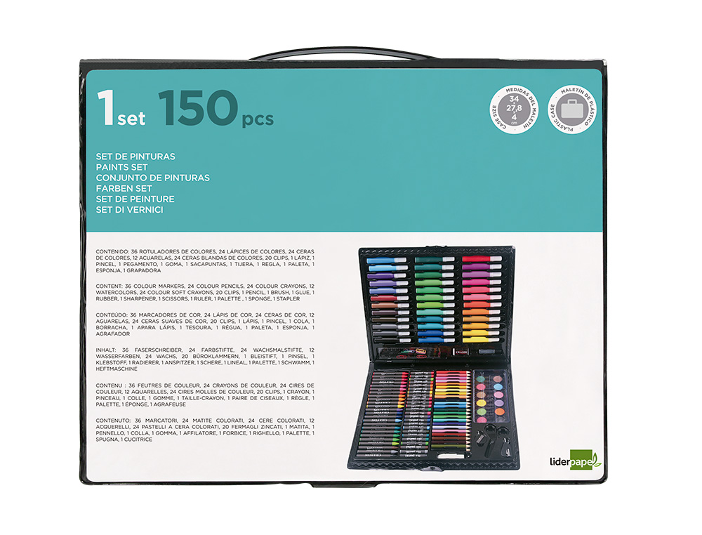 LIDERPAPEL - ESTUCHE DE PINTURA PLASTICO 150 PIEZAS 36X31X4 CM (Ref.SX02)