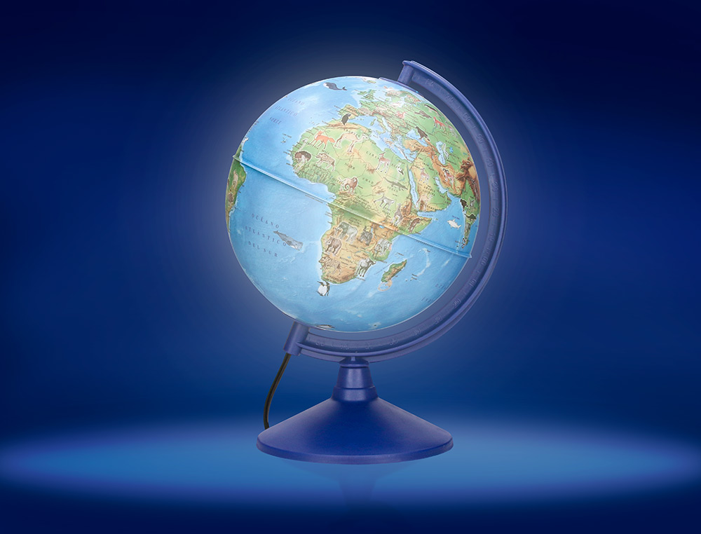 LIDERPAPEL - GLOBO TERRAQUEO CON LUZ FISICO Y POLITICO CON ANIMALES DIAMETRO 20 CM (Ref.GL05)