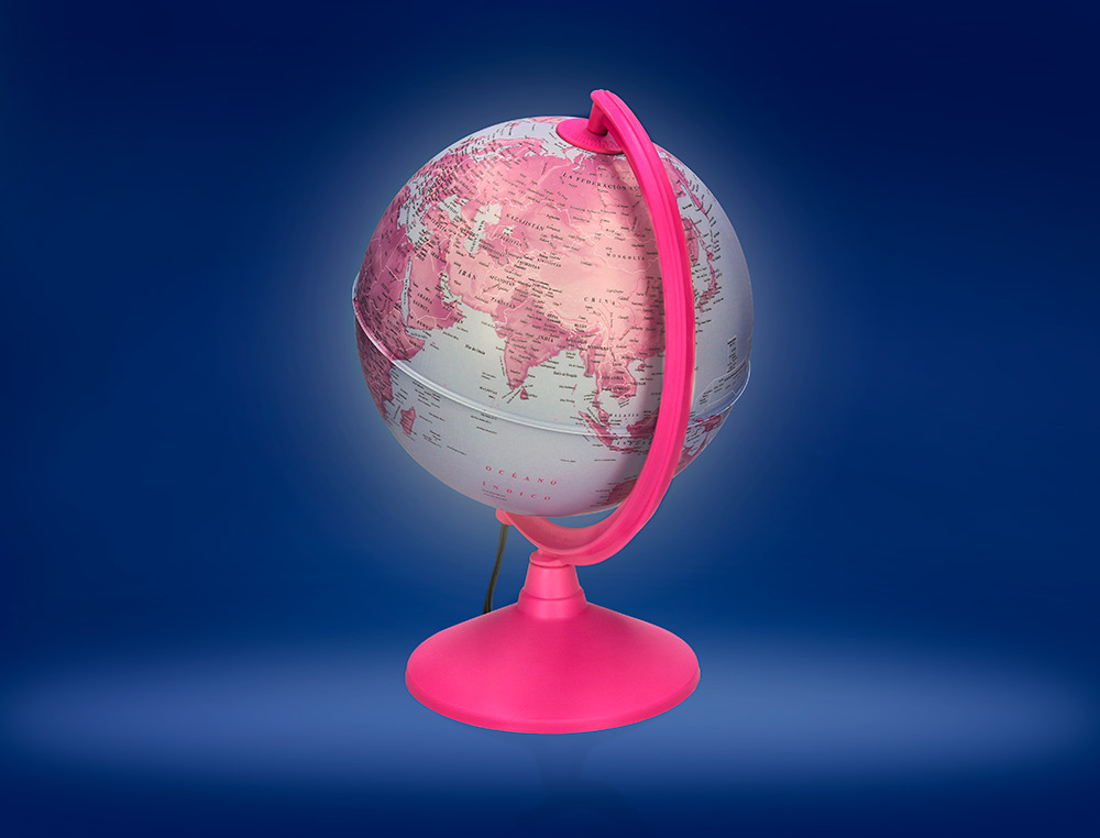 LIDERPAPEL - GLOBO TERRAQUEO CON LUZ FISICO Y POLITICO DIAMETRO 20 CM COLOR ROSA (Ref.GL04)
