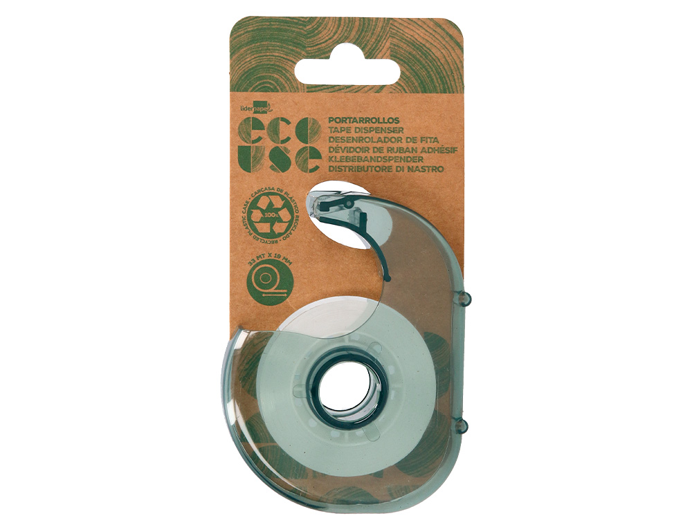LIDERPAPEL - MINIPORTARROLLO ECOUSE 100% PLASTICO RECICLADO PARA CINTA DE 33 MT X 19 MM (Ref.PO01)