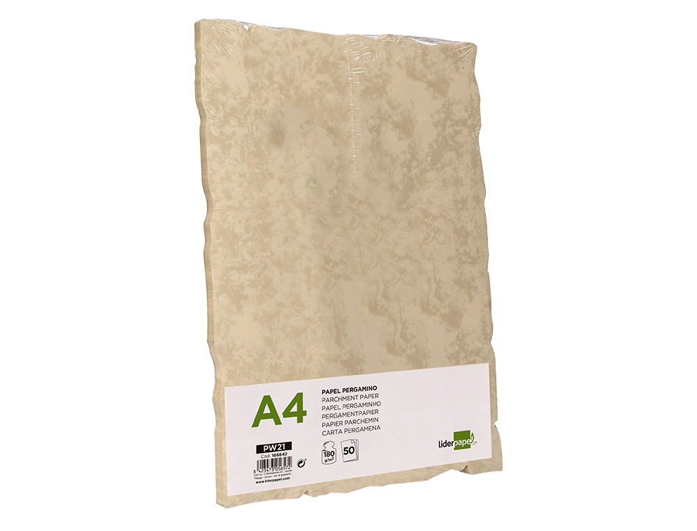 LIDERPAPEL - PAPEL PERGAMINO DIN A4 CON BORDES 180G/M2 COLOR CREMA PAQUETE DE 50 HOJAS (Ref.PW21)