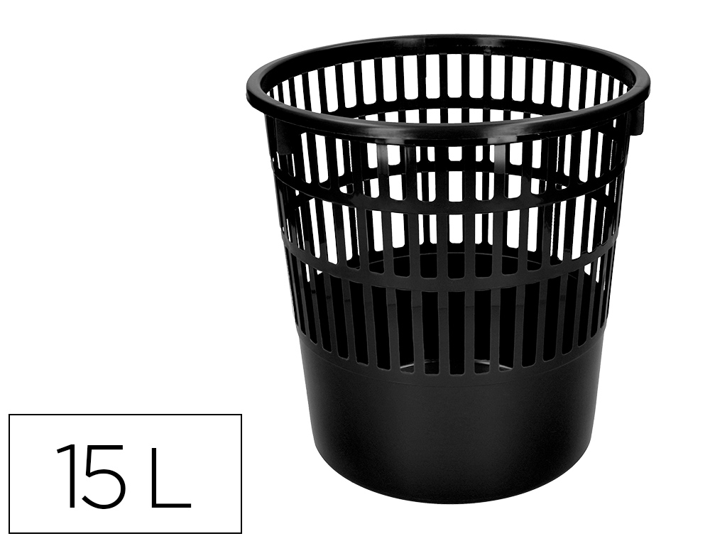 LIDERPAPEL - PAPELERA PLASTICO ECOUSE 100% RECICLADA 15 LITROS COLOR NEGRO 285X290 MM (Ref.PJ01)