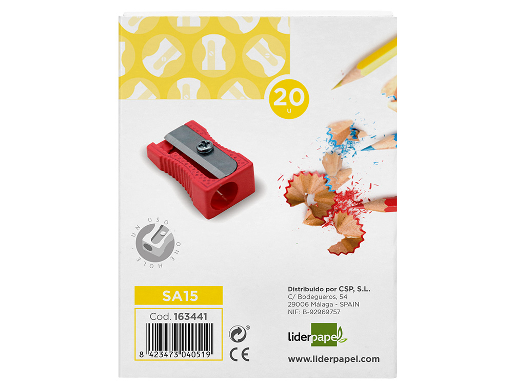 LIDERPAPEL - Sacapuntas/Afilalapices METALICO CUÑA 1 USO COLOR ROJO (Ref.SA15)