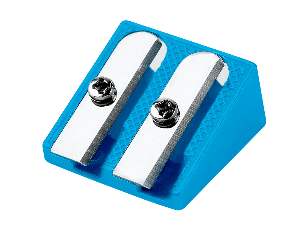 LIDERPAPEL - Sacapuntas/Afilalapices METALICO CUÑA 2 USOS COLOR AZUL (Ref.SA18)