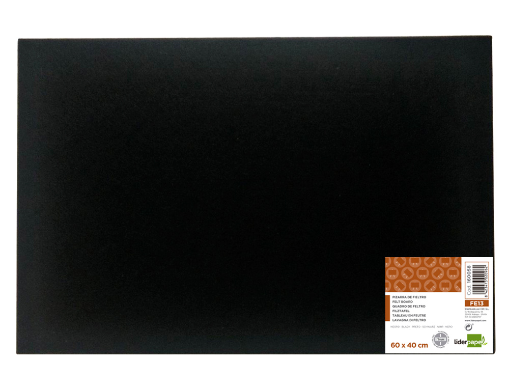 LIDERPAPEL - TABLERO DE FIELTRO MURAL COLOR NEGRO 40X60 CM (Ref.FE13)