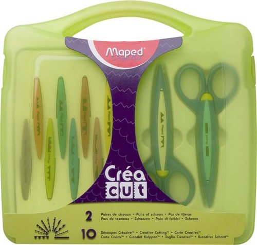 MAPED - TIJERAS ESCOLARES RECORTES CREATIVOS CREA CUT (FIBRA de VIDRIO) ESTUCHE DE 2+10 CORTES (Ref.601010)