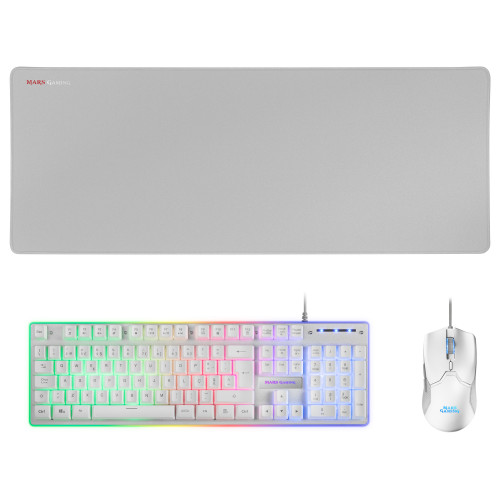 MARS GAMING - Combo Teclado+Ratón+Alfombrilla Blanco PT (Ref.MCPXWPT)