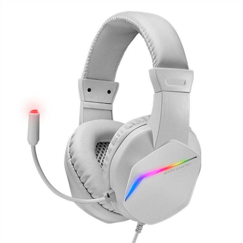 MARS GAMING - MH122 Blanco, Cascos Gaming FRGB Over Ear con Micrófono, Sonido HiFi, Cancelación de Sonido, Ultraligeros, PS4 PS5 Xbox Switch Tablet Windows Mac (Ref.MH122W)