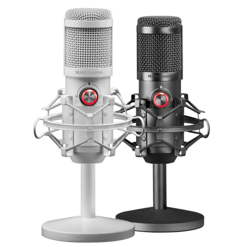 MARS GAMING - Micrófono Estudio Profesional LED Mute USB Blanco (Ref.MMICXW)